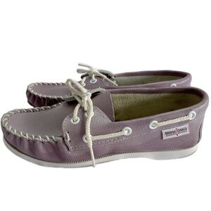 Minnetonka Vintage Classic Driver Purple Lavender White Trim Moccasins Size 5